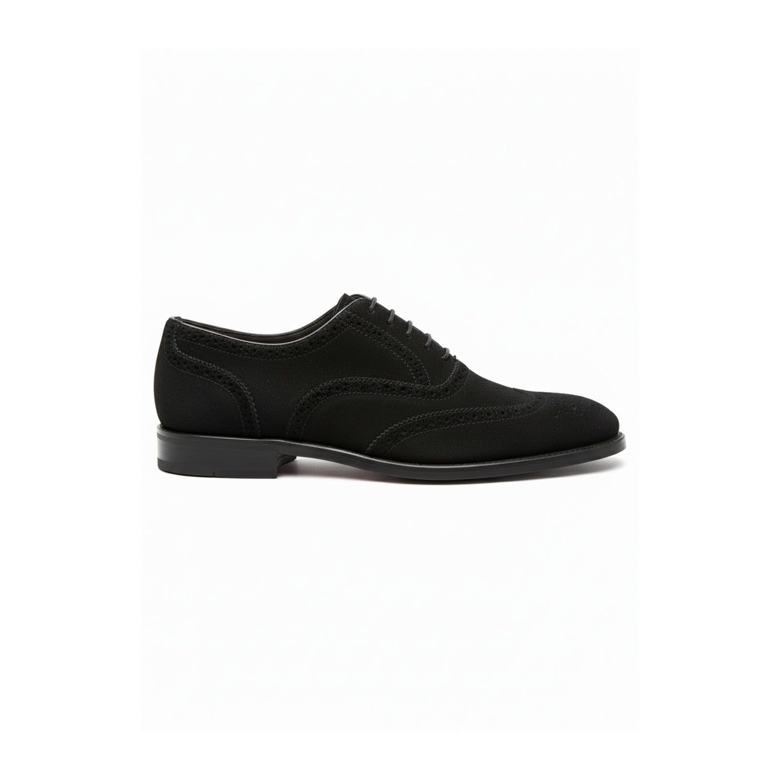 side-view - Men's Black Suede Wingtip Brogue Dress Shoes