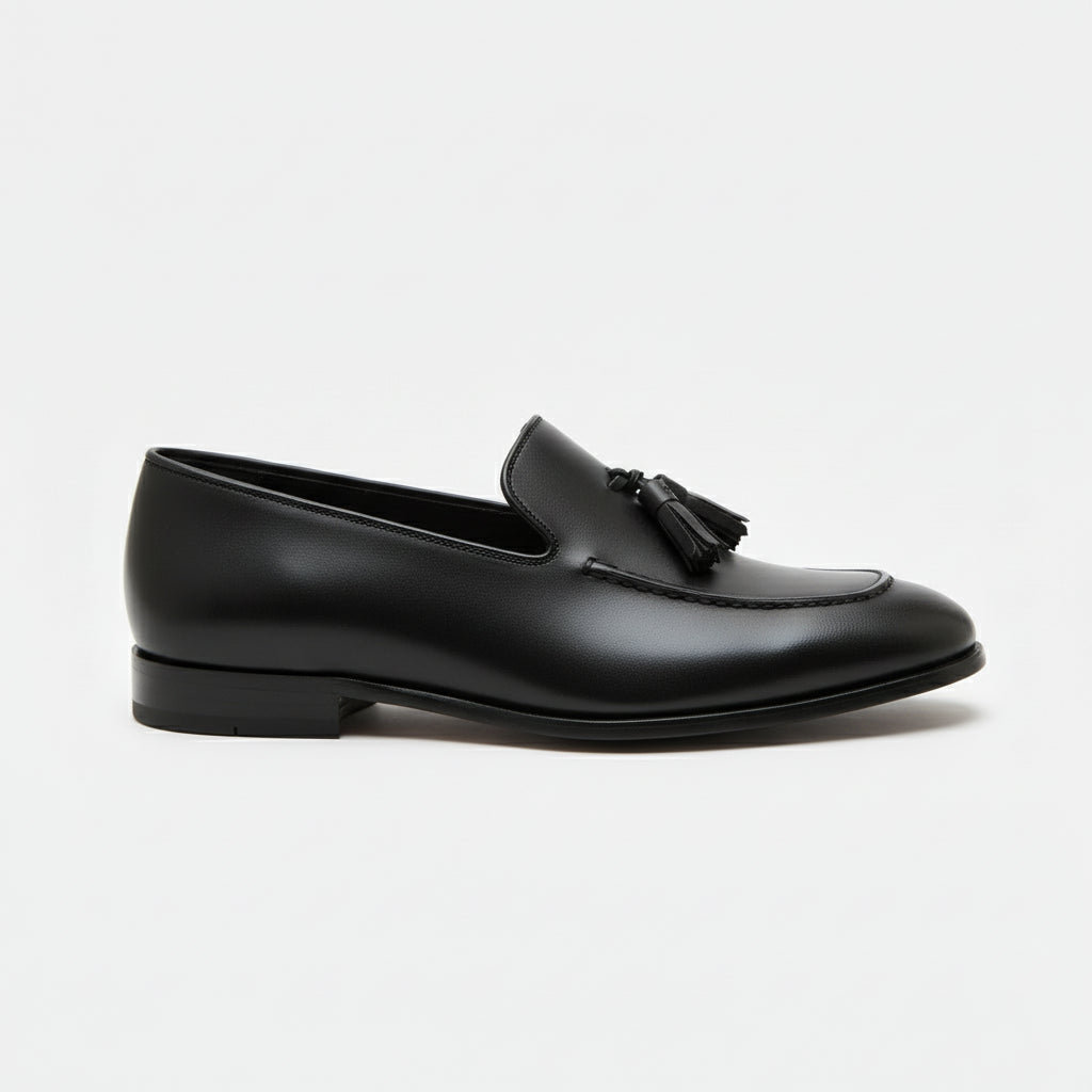 side-view - Men's Black Tassel Leather Moccasins