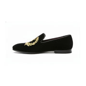 side-view - Men's Black Velvet Embroidered Loafers