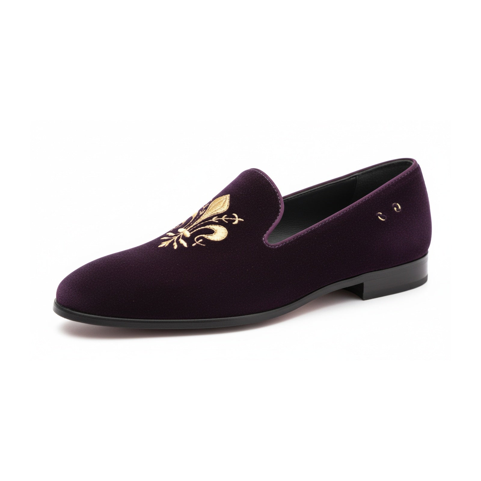 side-view - Men's Black Velvet Loafers with Leather Details