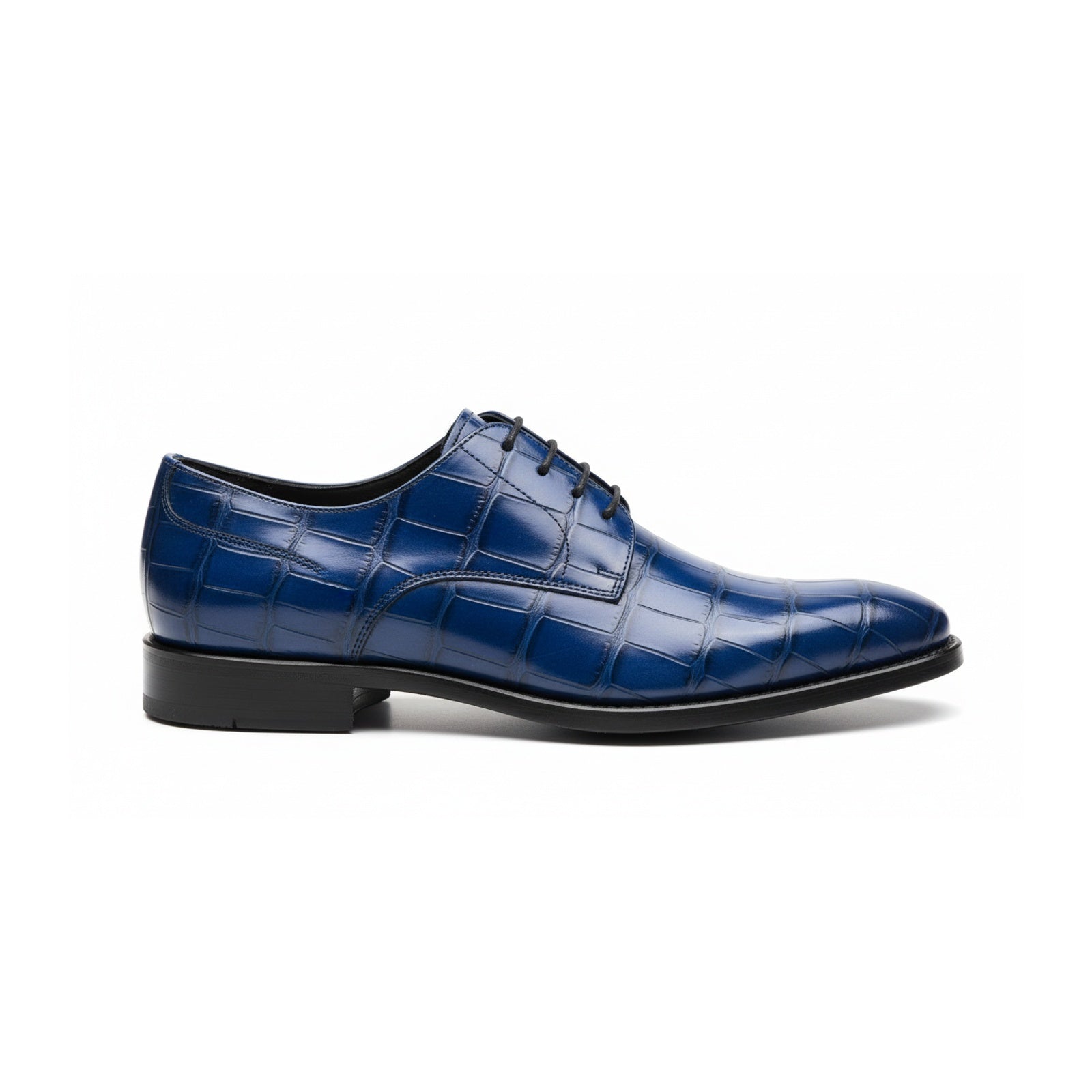 side-view - Men's Blue Alligator Leather Shoes with Goodyear Welted Sole