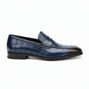 side-view - Men's Blue Alligator Print Leather Dress Loafers