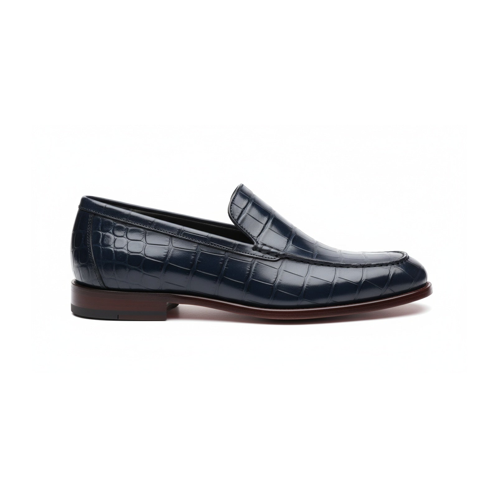Men's Blue Crocodile Patterned Leather Dress Shoes - side-view