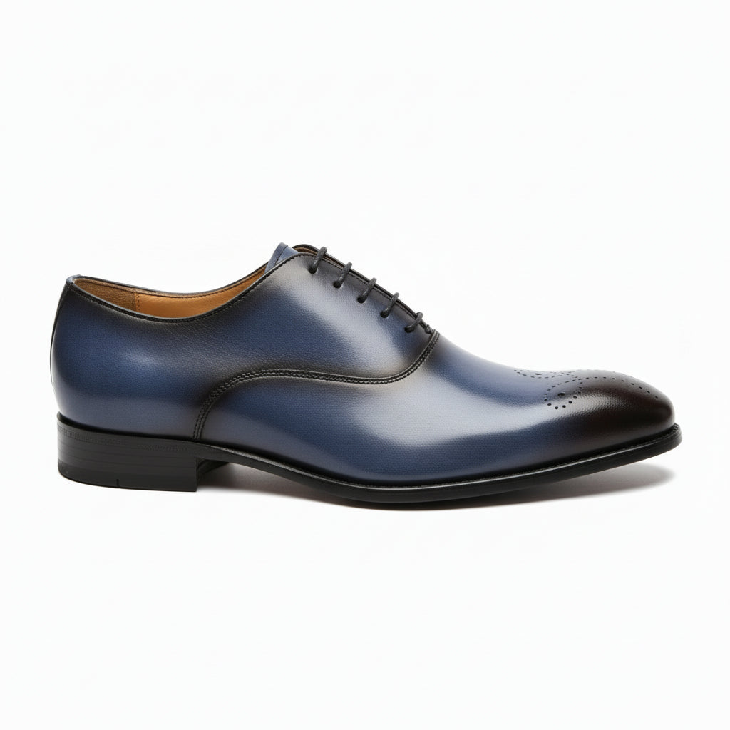 side-view - Men's Blue Leather Brogue Dress Shoes