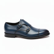 side-view - Men's Blue Leather Double Buckle Dress Shoes