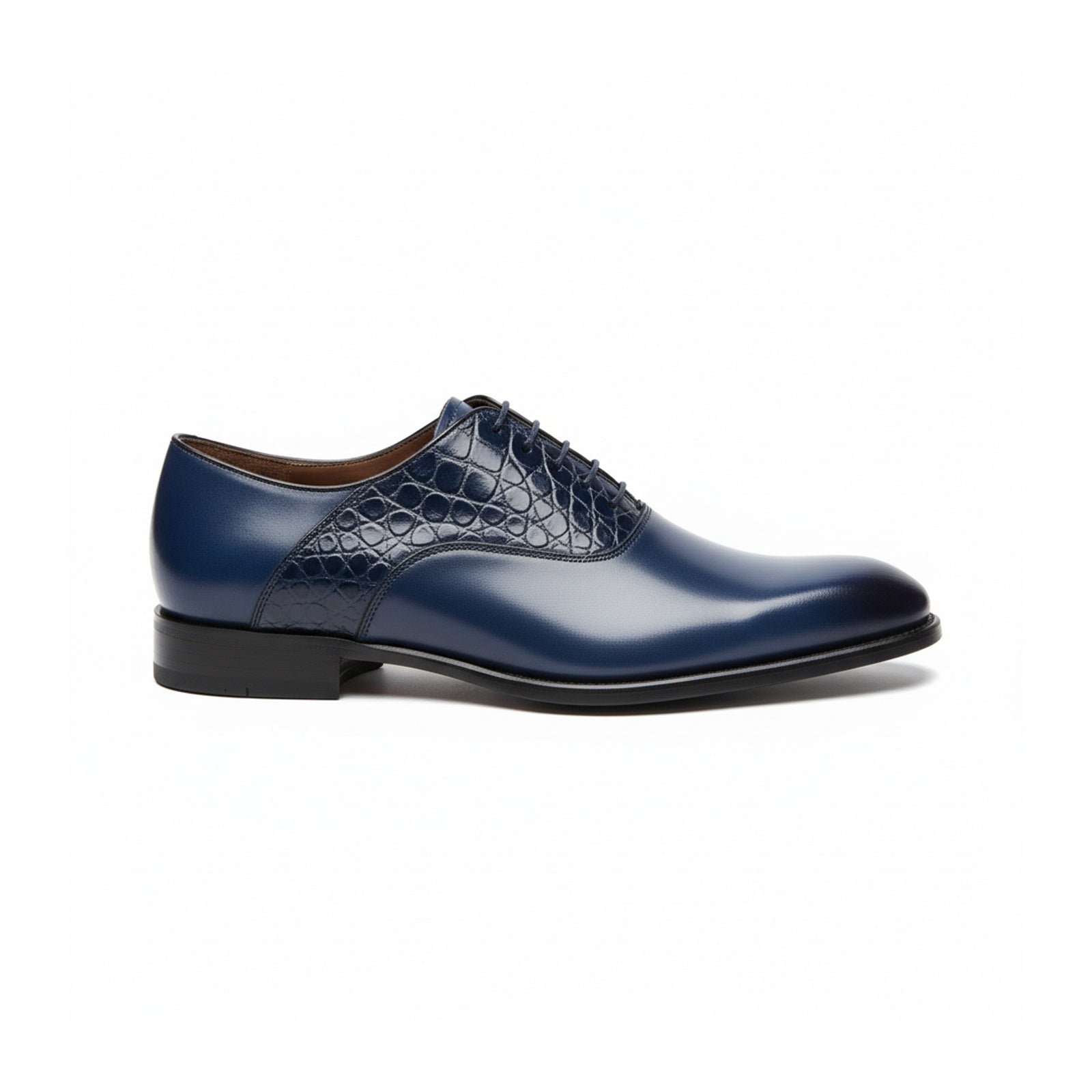 side-view - Men's Blue Leather Lace-Up Dress Shoes