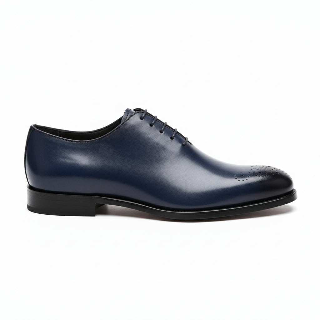 side-view - Men's Blue Leather Oxford Brogue Shoes