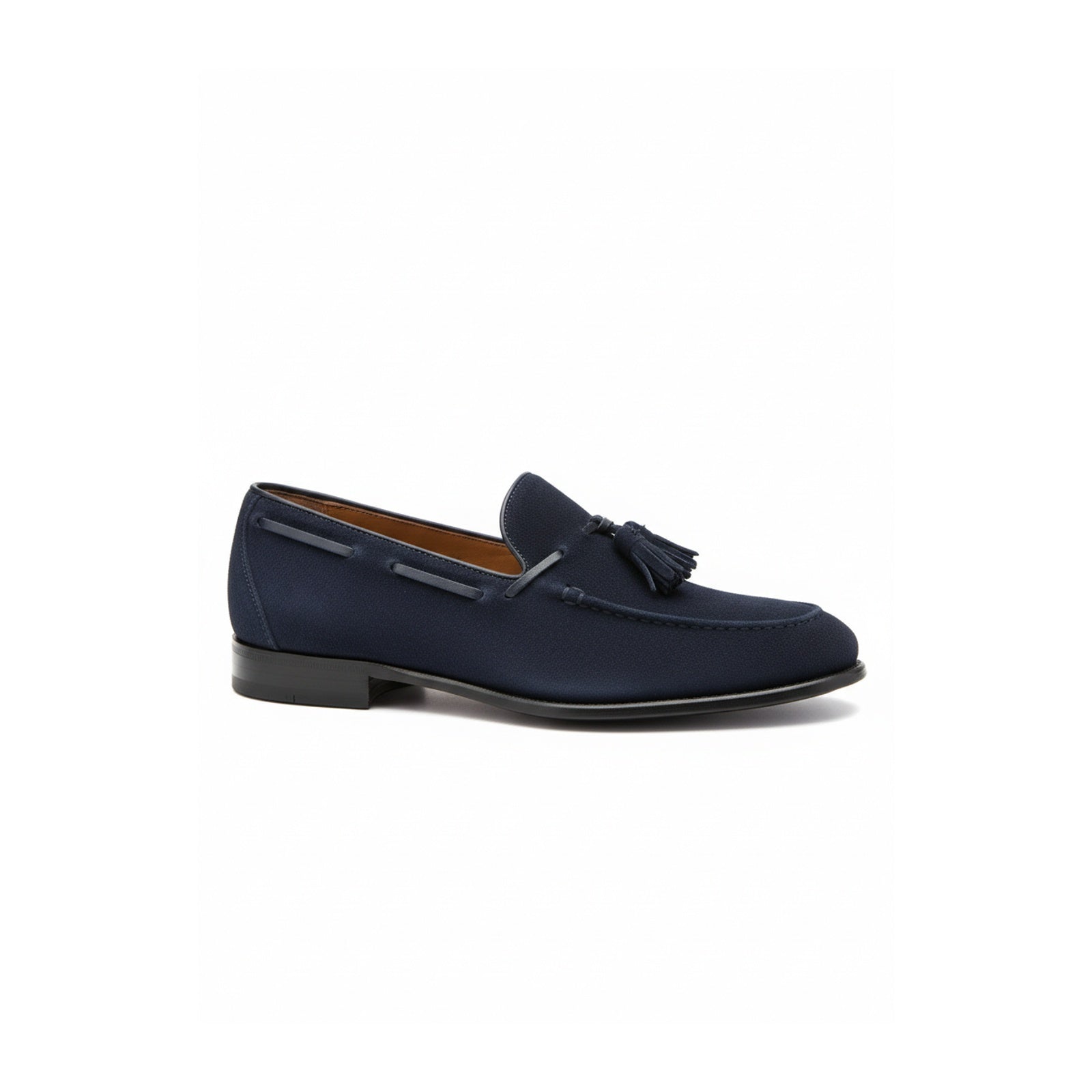 side-view - Men's Blue Suede Moccasin Loafers with Tassels