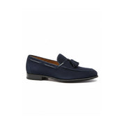 side-view - Men's Blue Suede Moccasin Loafers with Tassels