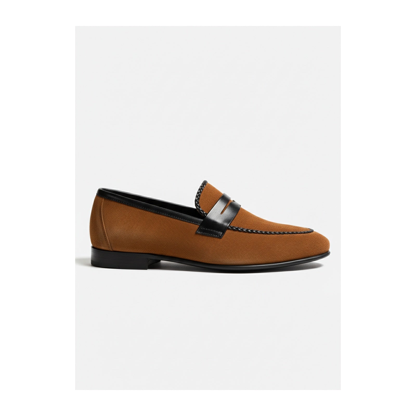 side-view - Men's Blue Suede Moccasins with Leather Sole