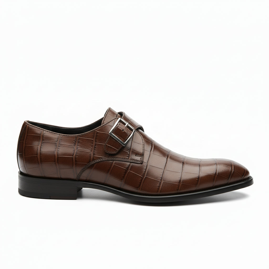 side-view - Men's Brown Alligator Leather Monk Shoes