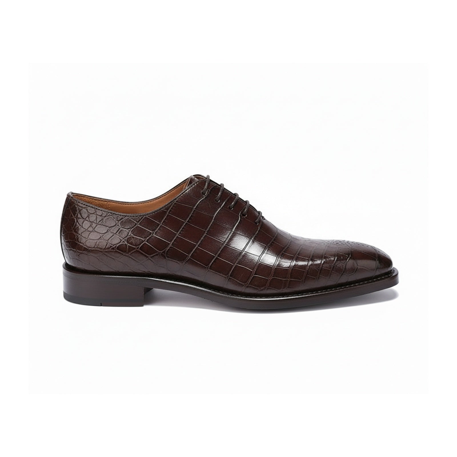 Men's Brown Alligator Print Leather Dress Shoes - side-view