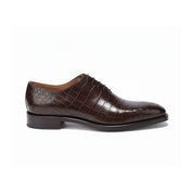 Men's Brown Alligator Print Leather Dress Shoes - side-view
