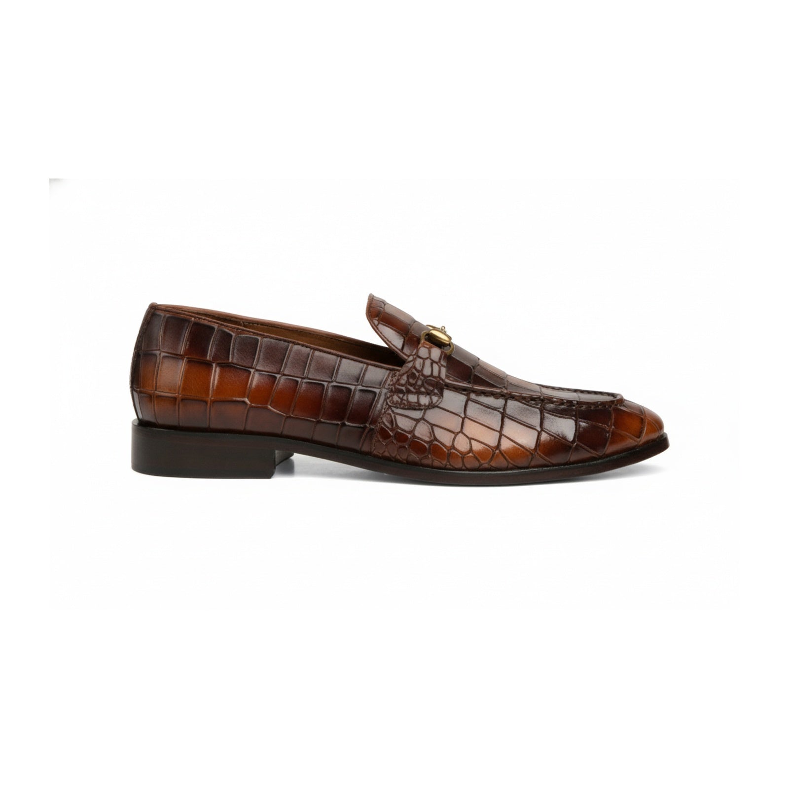 side-view - Men's Brown Crocodile Leather Moccasin Dress Shoes