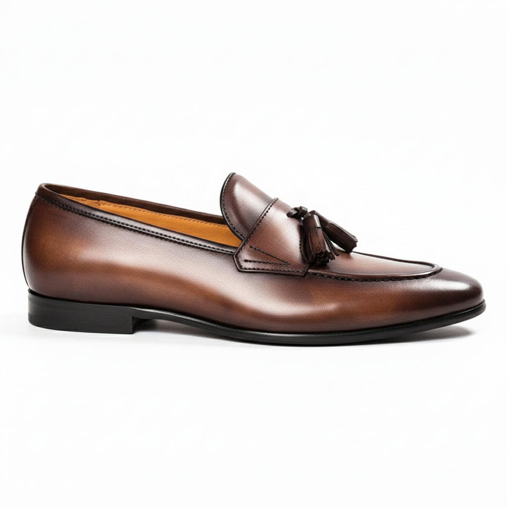 side-view - Men's Brown Italian Leather Tassel Loafers