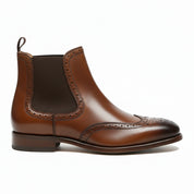 side-view - Men's Brown Leather Brogue Chelsea Boots
