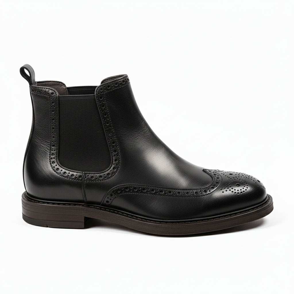 side-view - Men's Brown Leather Brogue Chelsea Boots