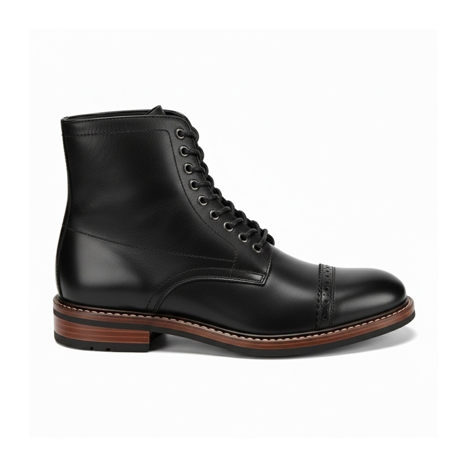 side-view - Men's Brown Leather Brogue Lace-up Boots