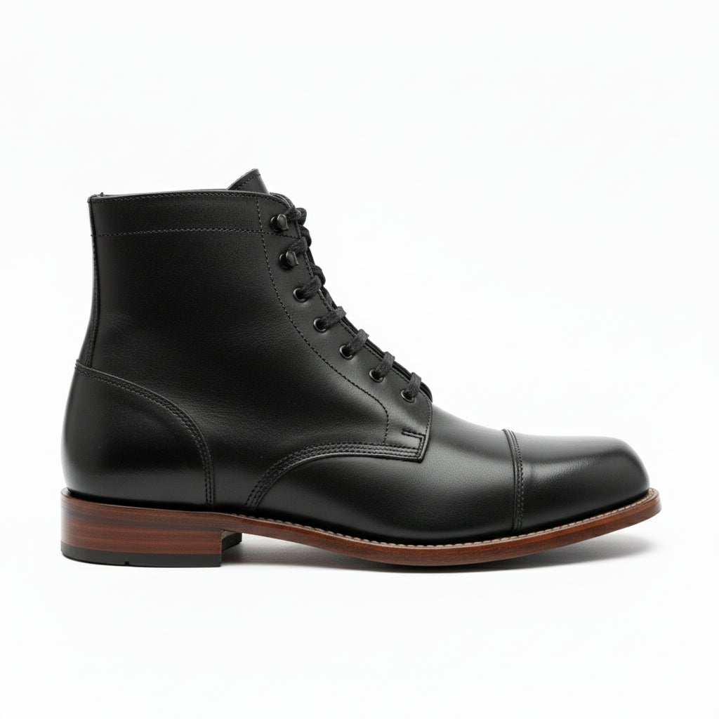 side-view - Men's Brown Leather Cap-Toe Ankle Boots