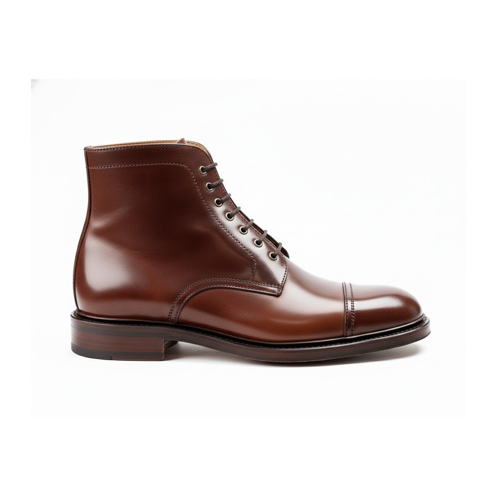 Men's Brown Leather Cap Toe Ankle Boots - side-view