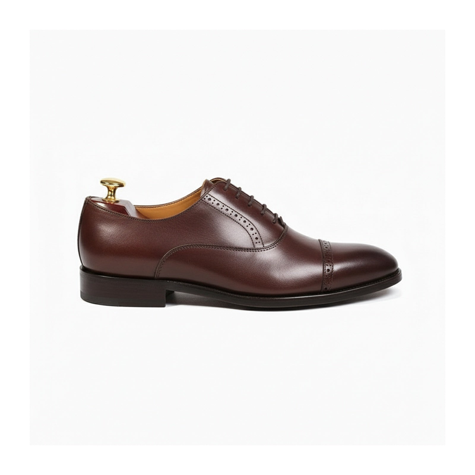 side-view - Men's Brown Leather Cap-Toe Oxford Shoes