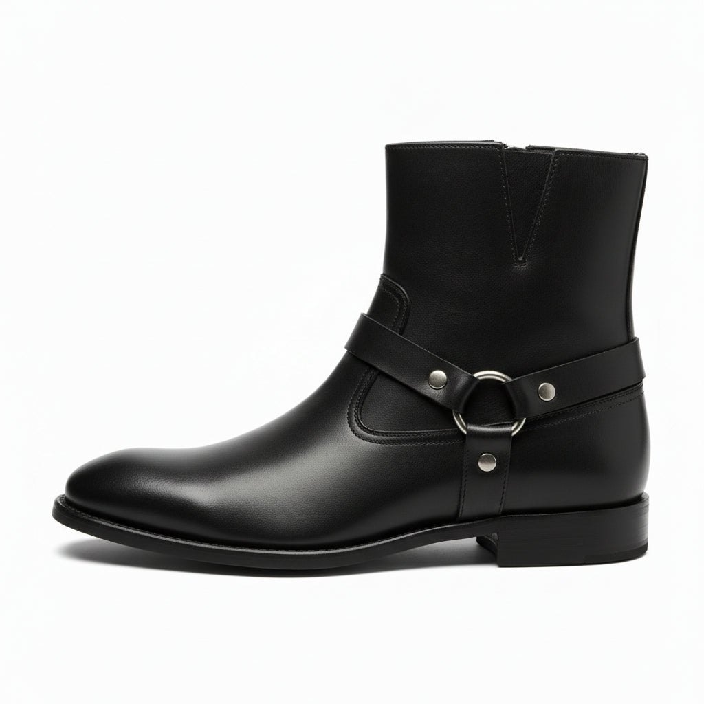 side-view - Men's Brown Leather Chelsea Zipper Boots