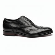 side-view - Men's Brown Leather Crocodile-Pattern Oxfords