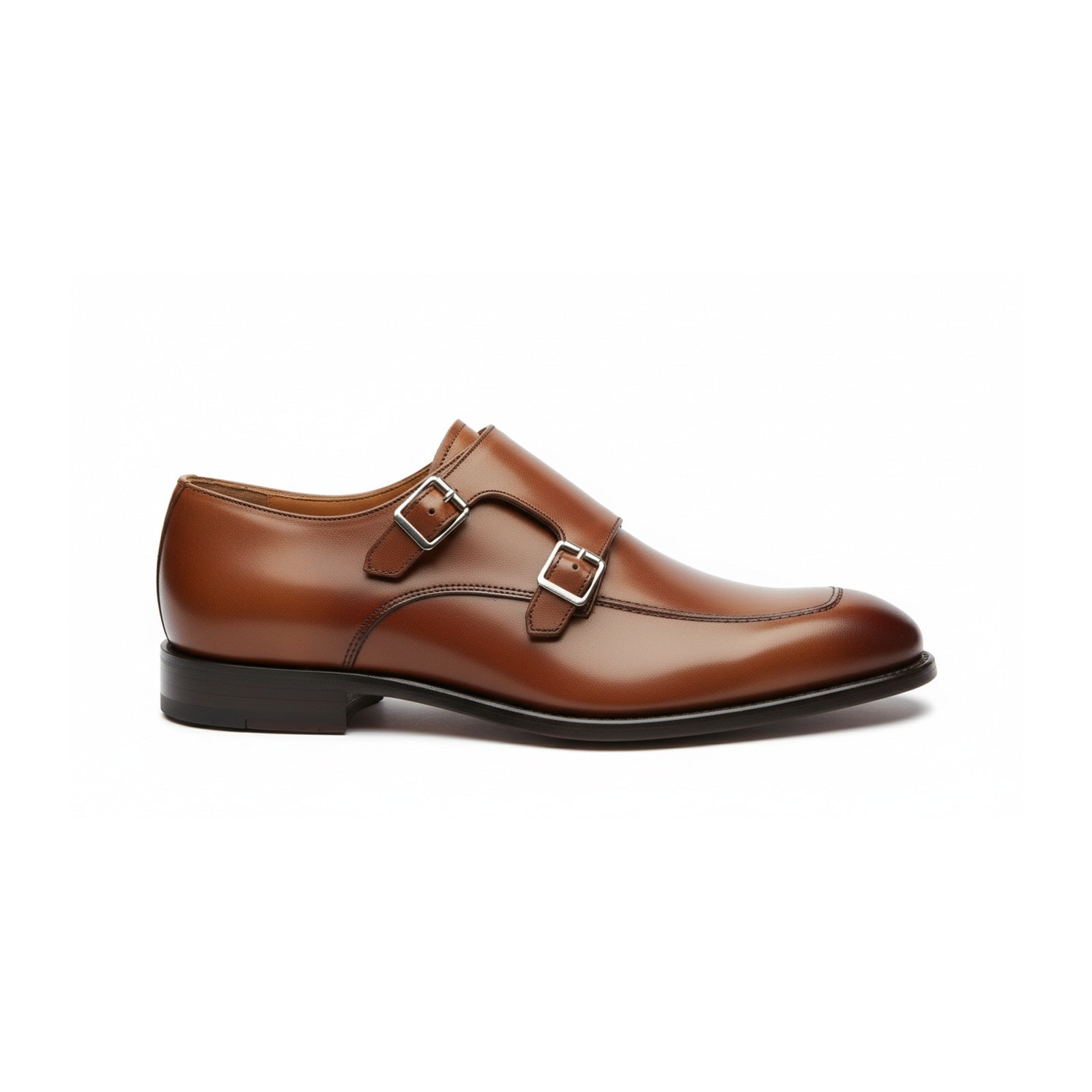 side-view - Men's Brown Leather Double Monk Dress Shoes