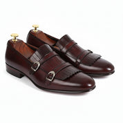 side-view - Men's Brown Leather Double Monk Shoes