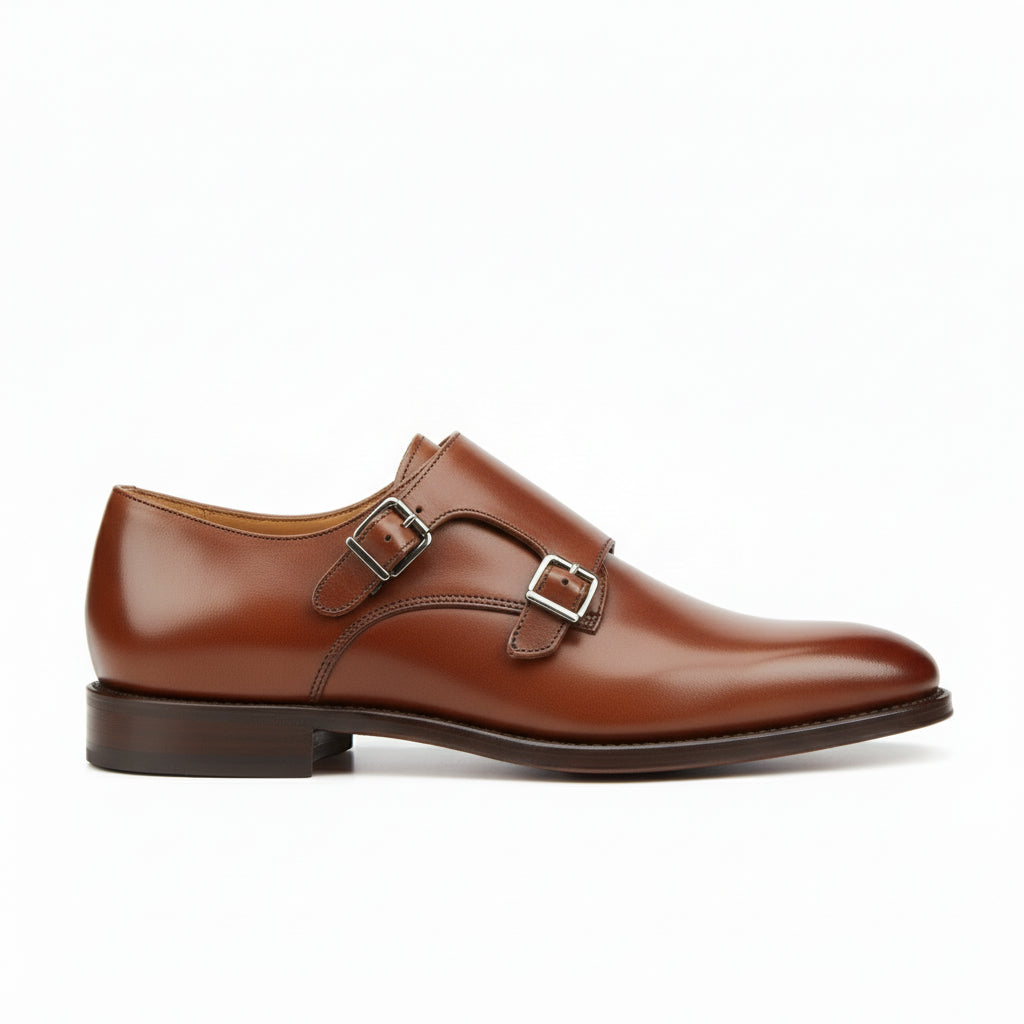 Men's Brown Leather Double Monk Strap Dress Shoes - side-view