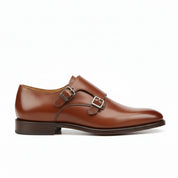 Men's Brown Leather Double Monk Strap Dress Shoes - side-view