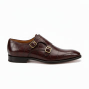 side-view - Men's Brown Leather Double Monk Strap Shoes