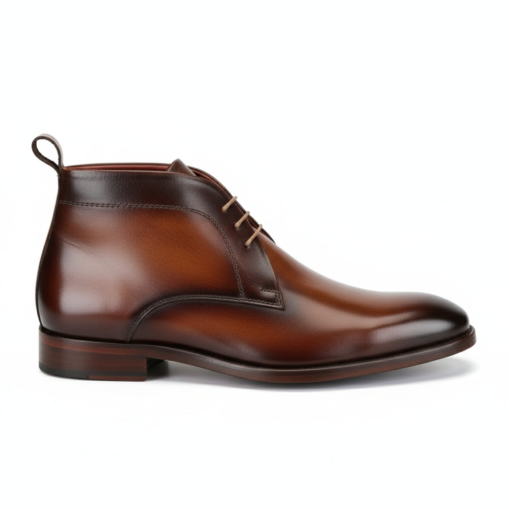 side-view - Men's Brown Leather Lace-Up Ankle Boots