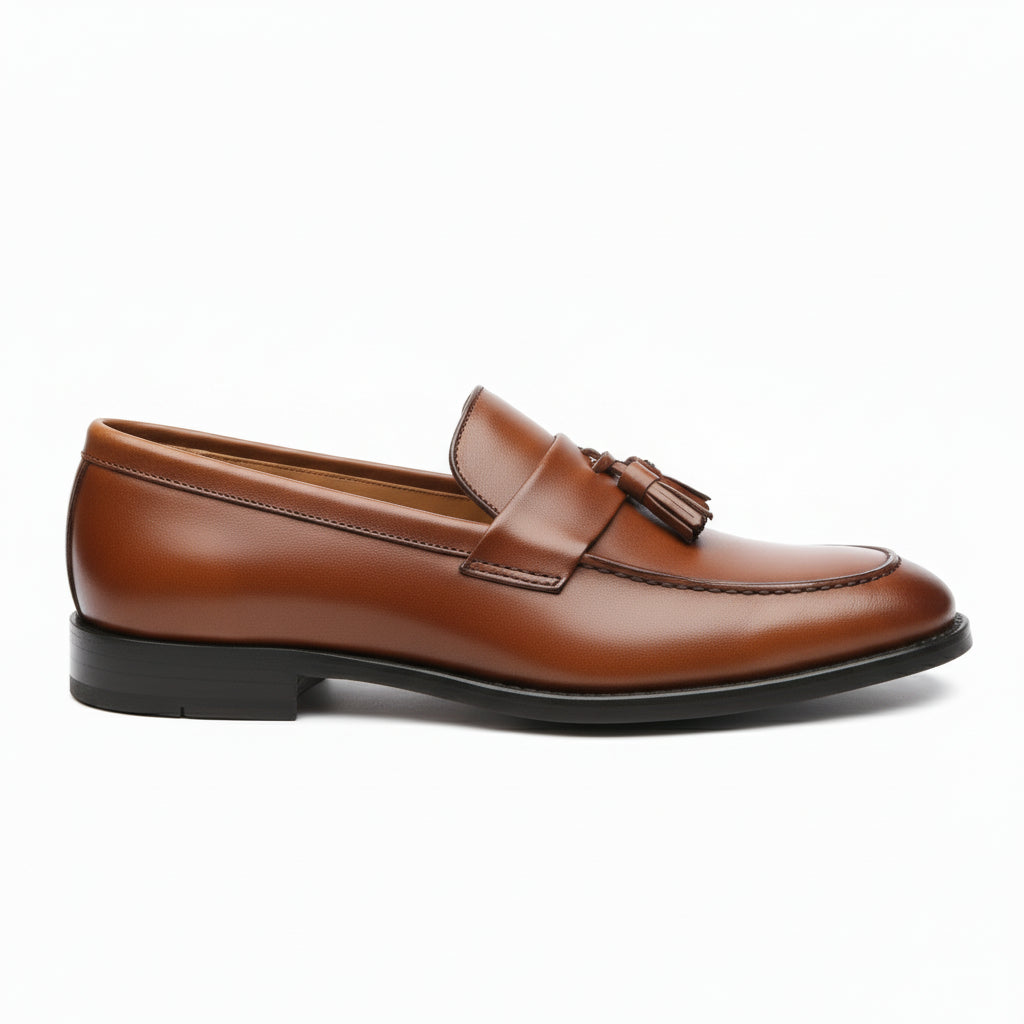 side-view - Men's Brown Leather Moccasin Loafers