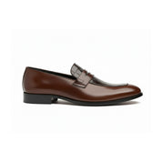 side-view - Men's Brown Leather Moccasins with Crocodile Embossing