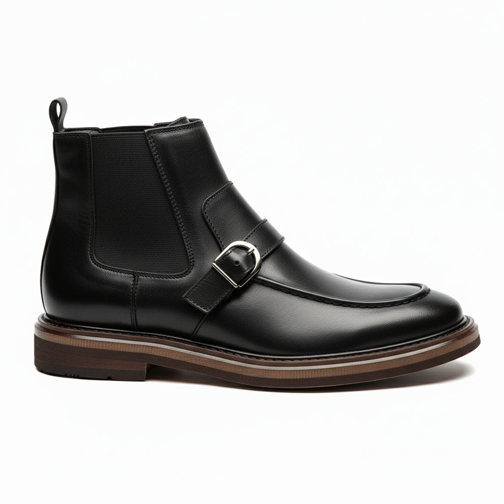 side-view - Men's Brown Leather Monk Strap Boots