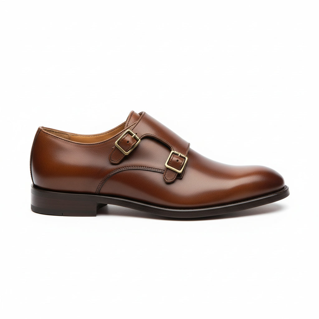 side-view - Men's Brown Leather Monk Strap Dress Shoes