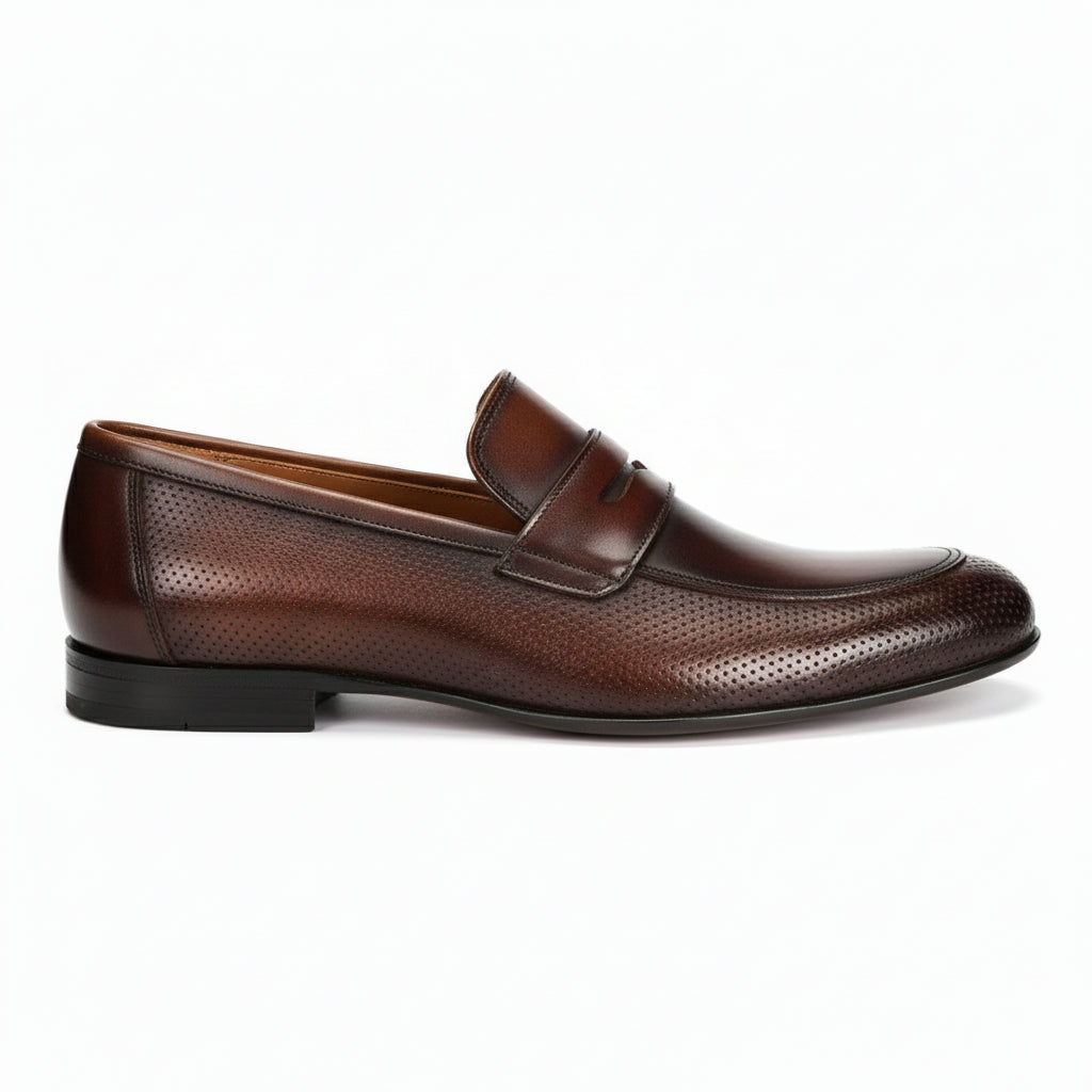 side-view - Men's Brown Leather Penny Loafer Shoes