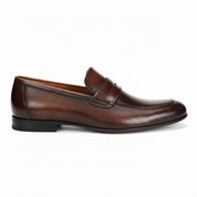 side-view - Men's Brown Leather Penny Loafer Shoes