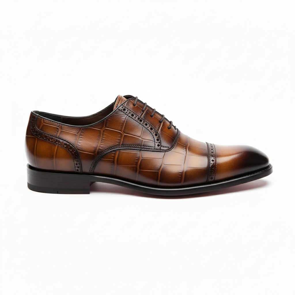 side-view - Men's Brown Leather Square Toe Dress Shoes