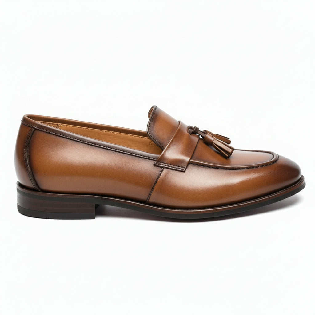 side-view - Men's Brown Leather Tassel Loafers