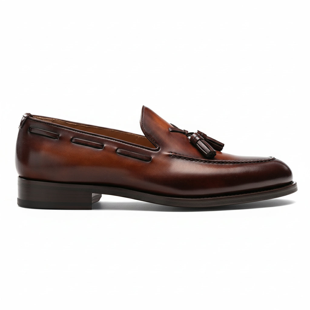 side-view - Men's Brown Leather Tassel Loafers