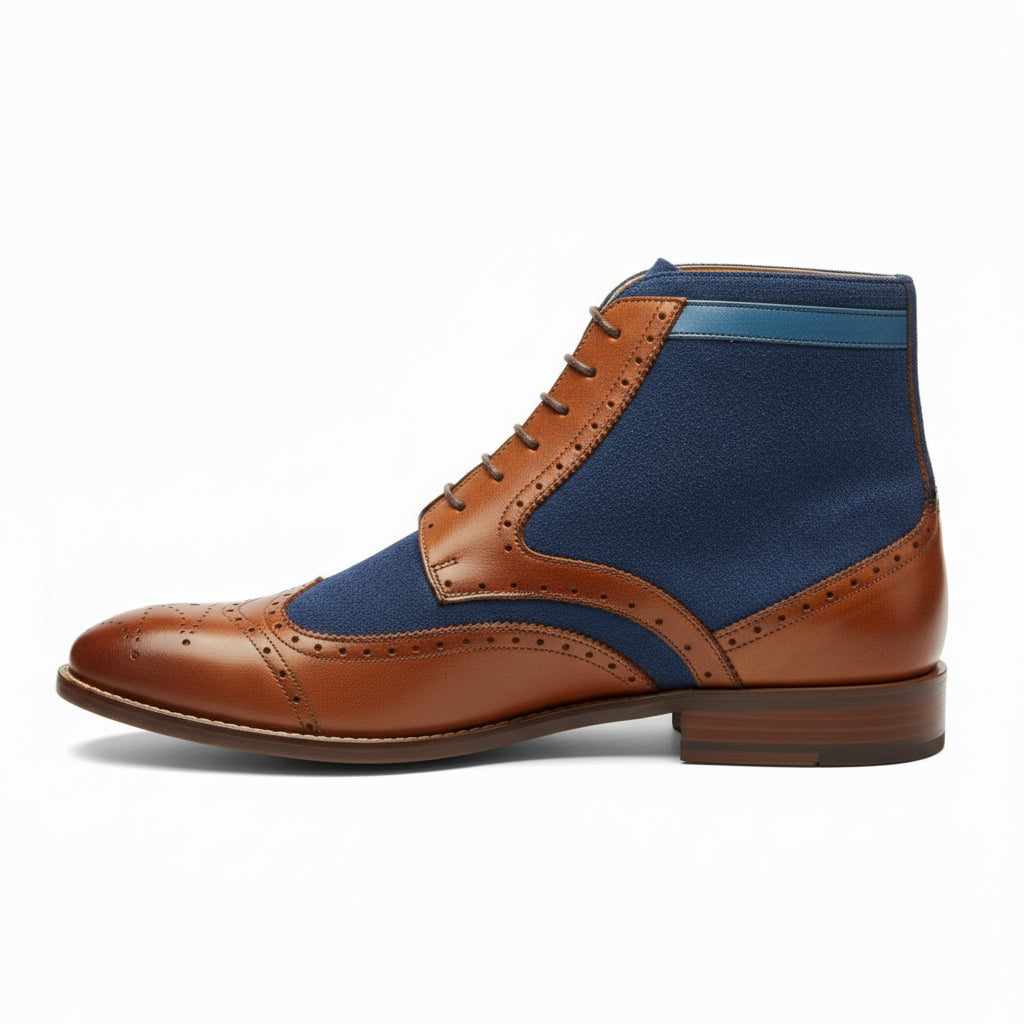 side-view - Men's Brown Leather Wingtip Brogue Ankle Boots