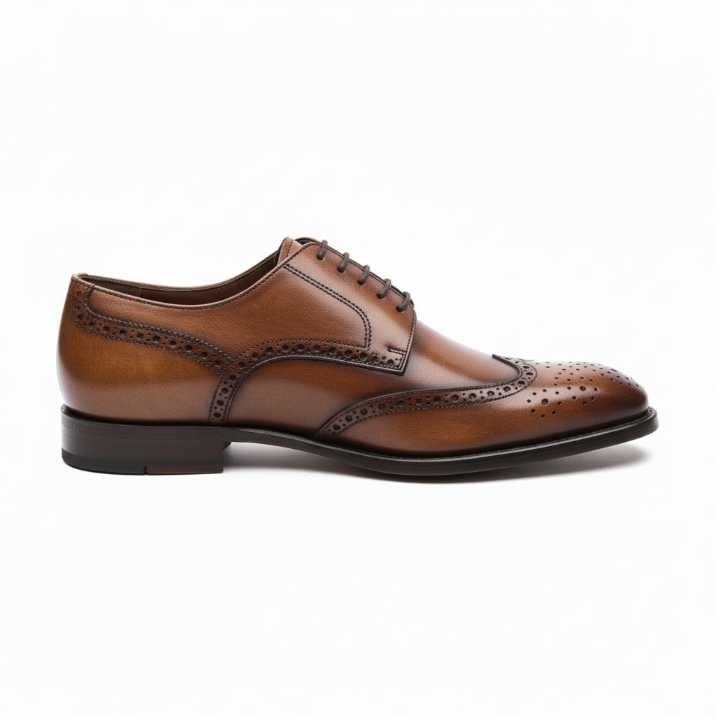 side-view - Men's Brown Leather Wingtip Brogue Dress Shoes