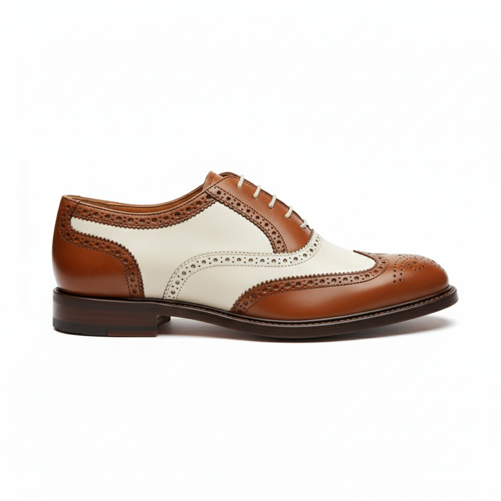 side-view - Men's Brown Leather Wingtip Brogue Dress Shoes