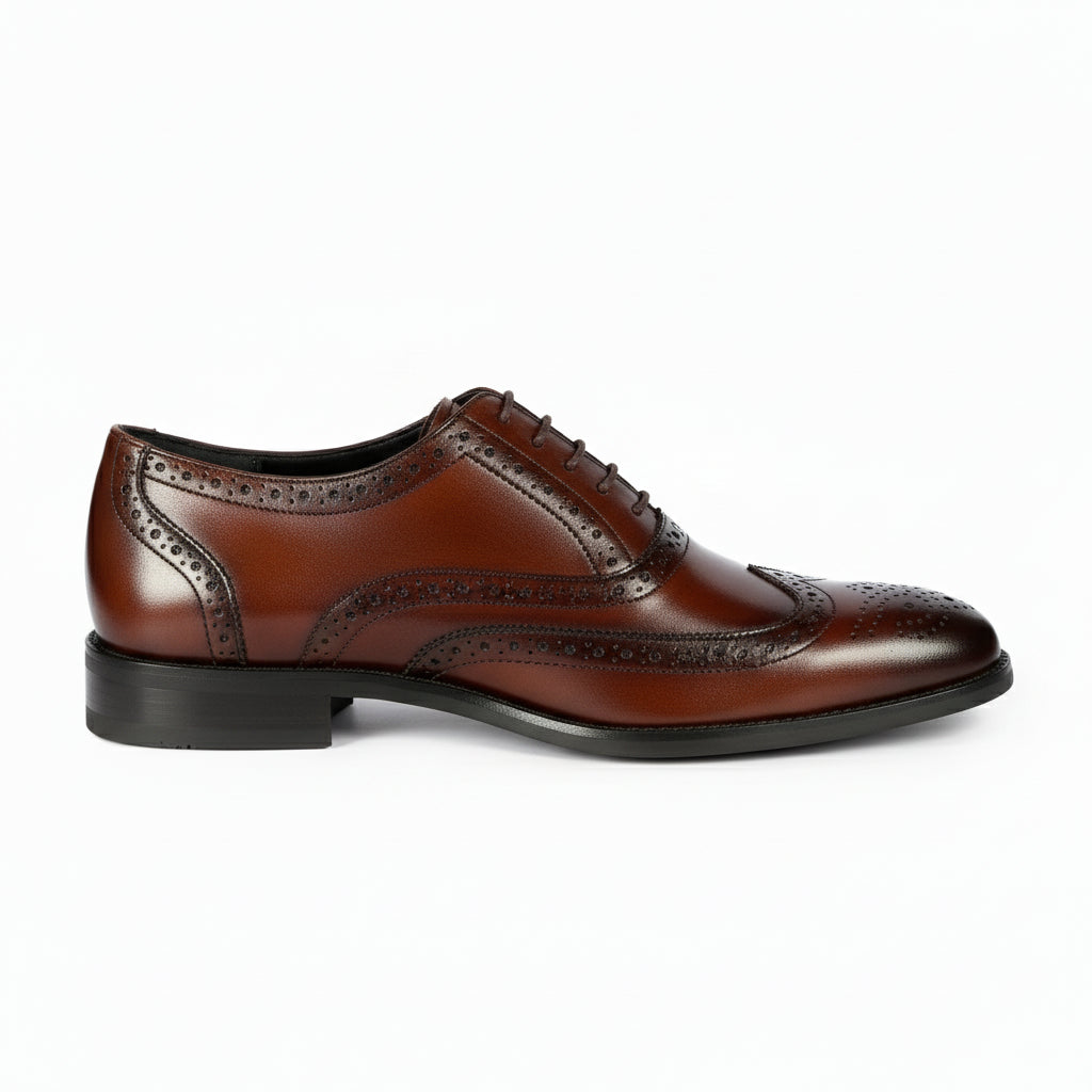 side-view - Men's Brown Leather Wingtip Brogue Dress Shoes