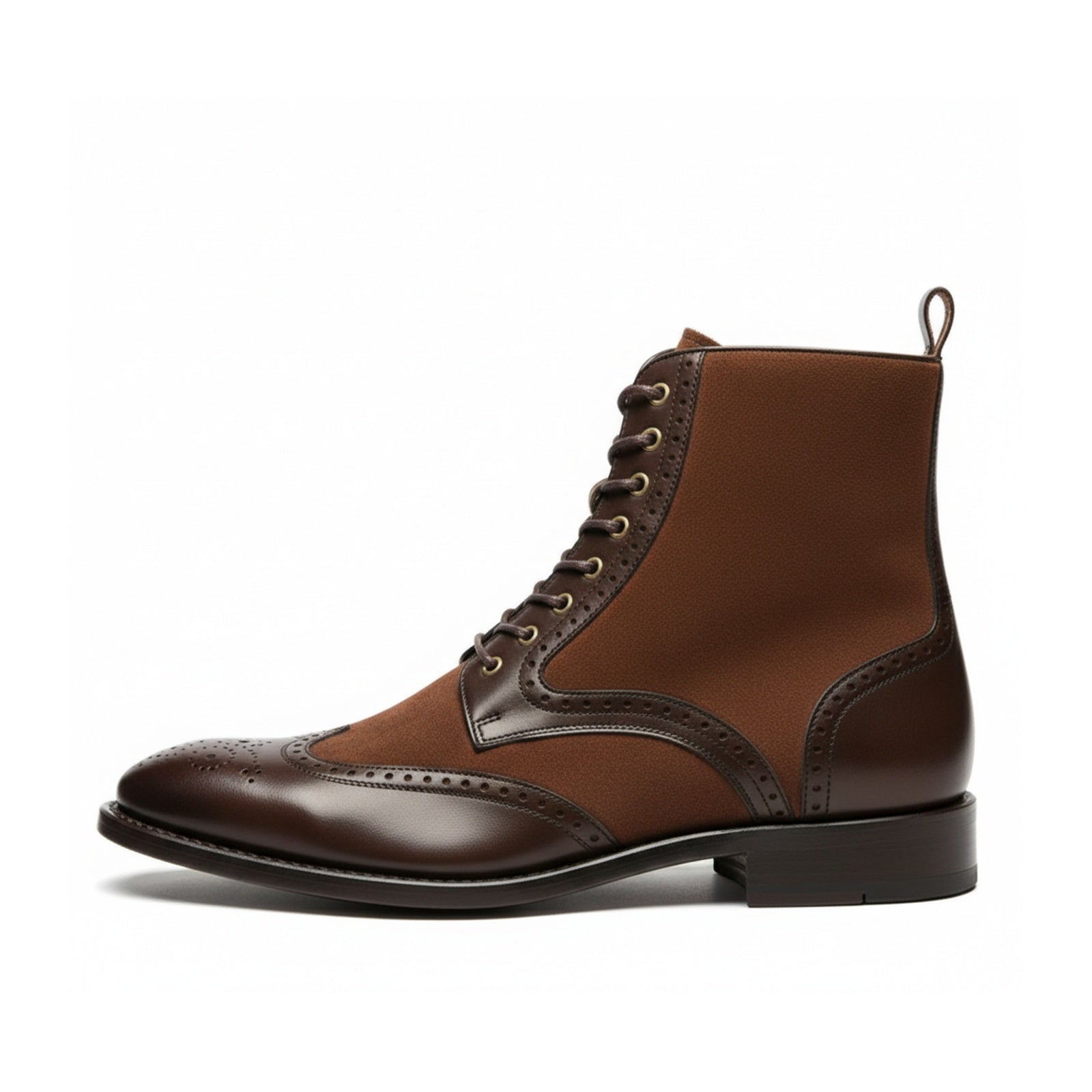 Men's Brown Leather Wingtip Lace-Up Ankle Boots - side-view