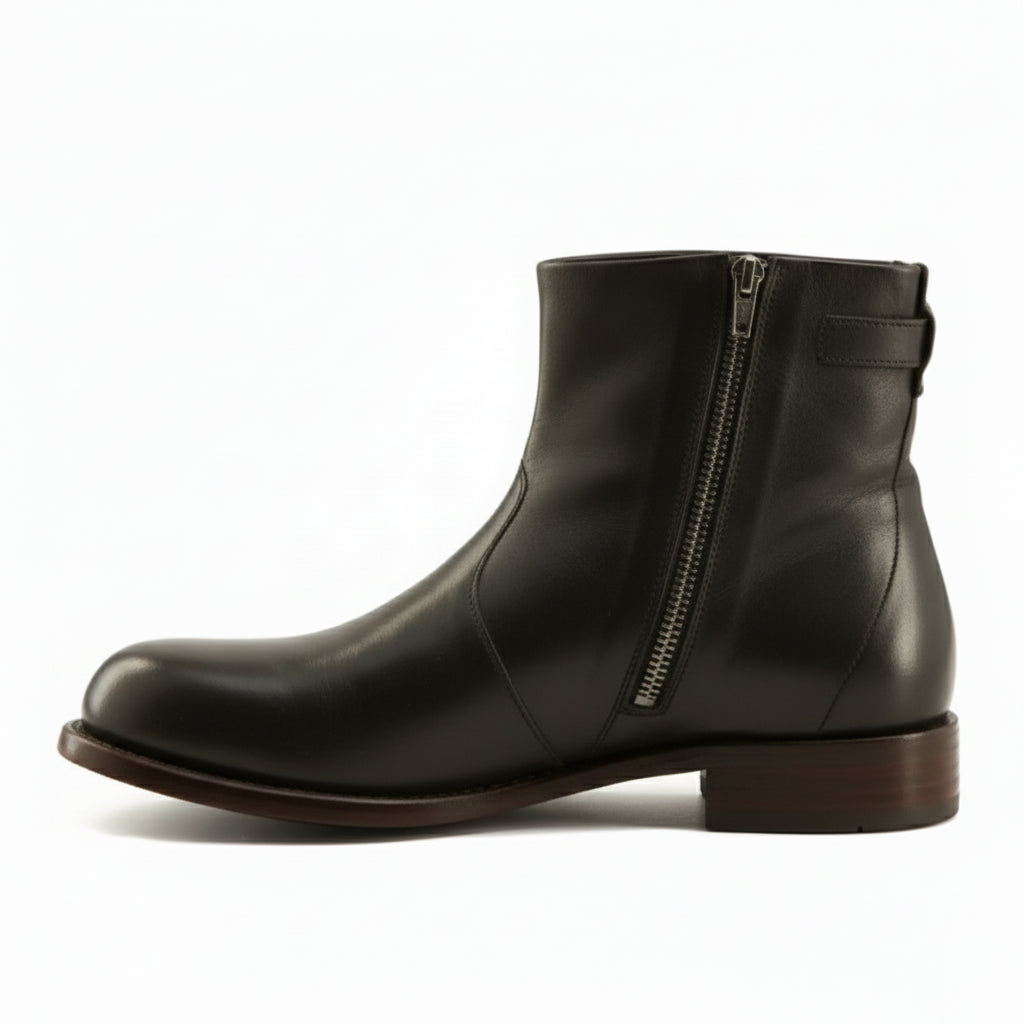 side-view - Men's Brown Leather Zipper Ankle Boots