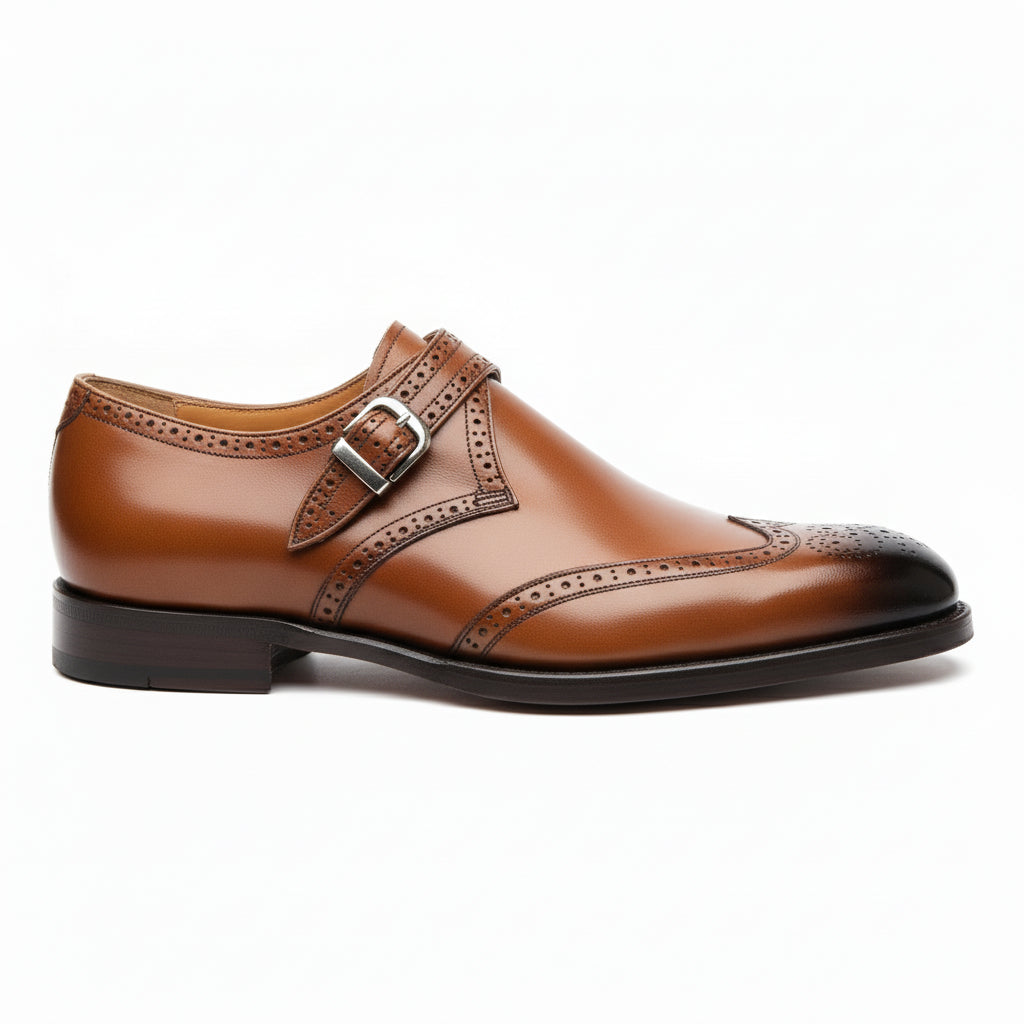 Men's Brown Monk Strap Leather Dress Shoes - side-view