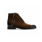 side-view - Men's Brown Suede Ankle Boots with Cap Toe